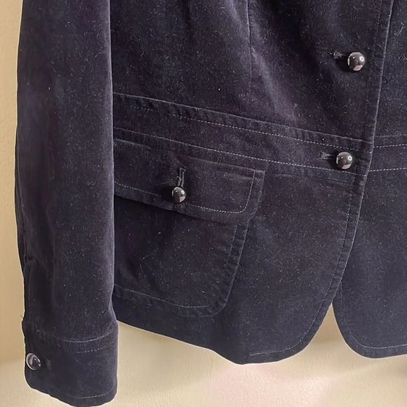 Talbots Velvet Black Ruffle Accent back Long Sleeve bubble buttons Blazer Jacket - Picture 8 of 17